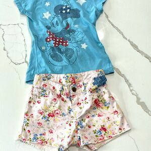 Disney D-Signed | Girls Light Pink Denim Floral Summer Shorts Size 6